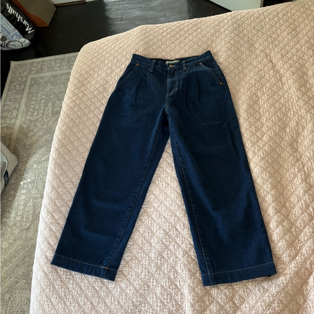 Madewell Pleated Edition Baggy Straight Leg Jeans Woodham Wash 26